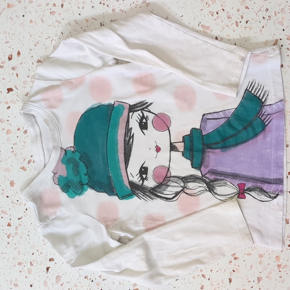 Place | Girl with Cap, Scarf Graphic Print Long Sleeve T-Shirt | S (5-6)